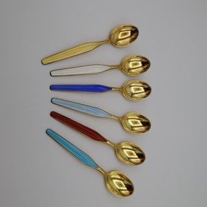 RARE 6 Norwegian Silver Gilt And Enamel Spoons, Theodor Olsen of Bergen